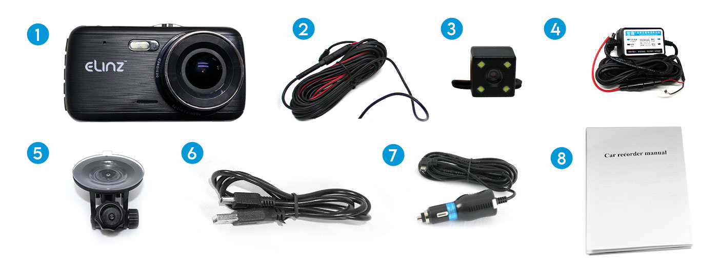 Car DVR Recorder Dash Camera, Reverse Camera, Accessories