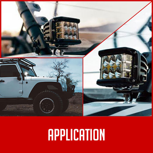 led worklight mounted on 4x4 with caption "application"