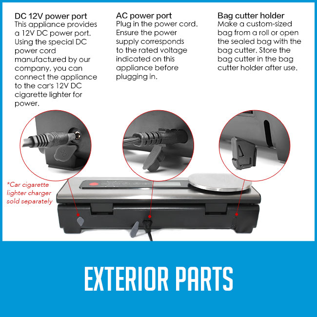 exterior parts on food vacuum sealer