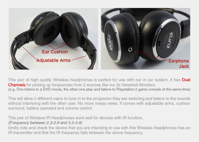 WIRELESS IR CORDLESS Dual Channel Headphone 2 PAIRS