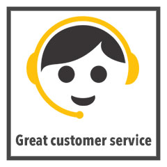 smiley with headset with caption "great customer service"