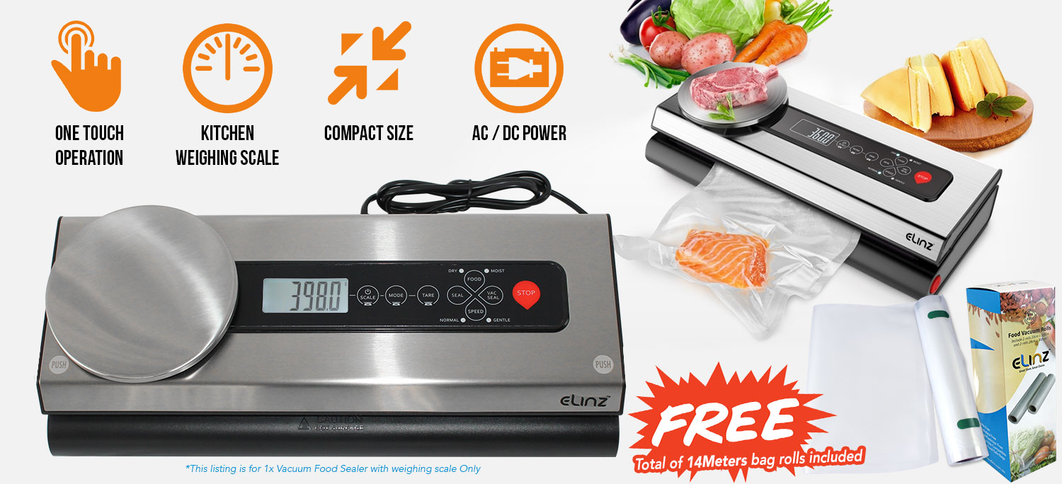 food vacuum sealer with caption AC/DC power, compact size, one touch operation