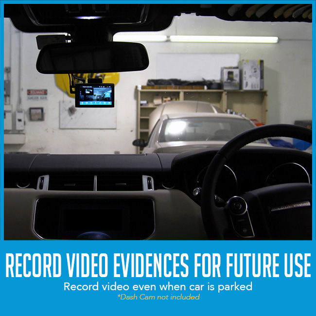 image open from car with caption, "record video evidence for future use"