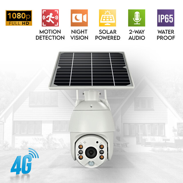 Elinz Wireless Solar Security 4G IP 1080P PTZ Outdoor Camera CCTV Waterproof Built-in Battery