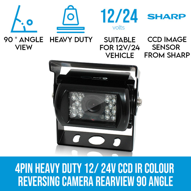 Elinz 4PIN Heavy Duty 12/ 24V CCD IR Reverse Reversing Camera Rearview 90 angle