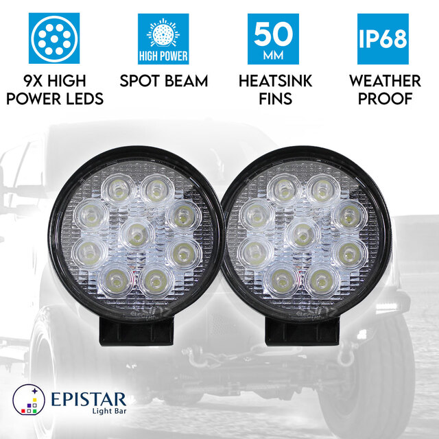 Elinz 2x 27w Driving Light Epistar LED Round Spot Worklight 12V 24V Offroad Truck 4WD 4X4