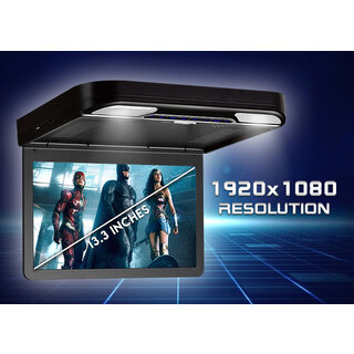 Elinz 13.3" IPS Roof Mount Car DVD Player Flip Down Monitor 1080P FHD HDMI USB