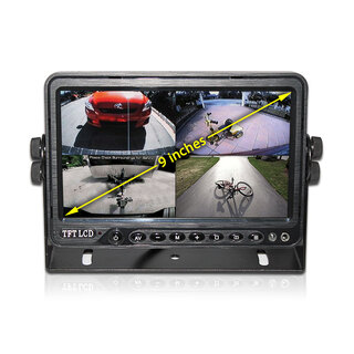 Elinz Quadscreen 9" DVR 4 Camera Package Kit 360 View Reversing Forward Side 12V 24V Bus Trucks Caravan