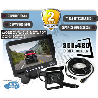 Elinz 7" HD LCD Monitor 12V/24V IR CCD 4PIN Car Reversing Camera Truck Caravan