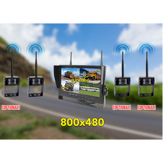 Elinz Digital Wireless 9" Quad Splitscreen Monitor 4CH DVR Reversing CMOS 800TVL Camera 12V 24V 2.4GHz
