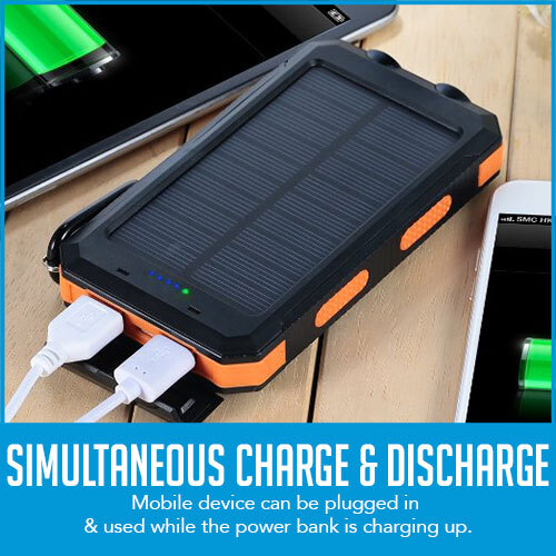 10000mAh Solar Power Bank Dual USB | Flashlight Compass | Elinz