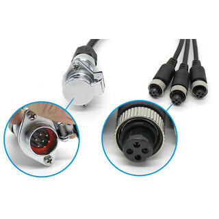 Elinz Reverse Camera Trailer Cable Coil 7PIN to 4PIN Weatherproof Female Connector 3 AV Input with Audio