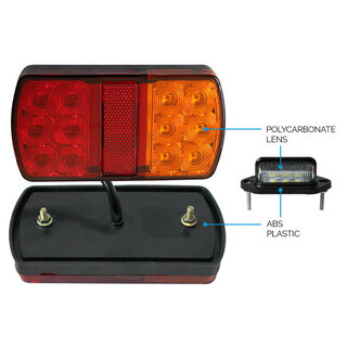 Elinz 2x Trailer Tail Lights Kit License Number Plate Light 5 Core Cable 12V 7PIN Plug