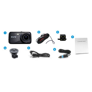 Elinz Dash Cam Dual Camera Reversing Recorder Car DVR Video 170° FHD 1296P 4.0 LCD