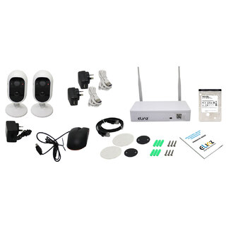 Elinz 4CH Wireless Wire-free Home Battery Security 1080P HD WiFi 2x Camera CCTV System NVR Indoor Outdoor 1TB HDD 