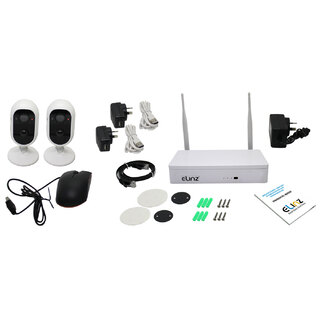Elinz Wireless Wire-free Home Battery Security 1080P HD WiFi 2x Camera CCTV System NVR Indoor Outdoor NO HDD