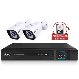 Elinz 4CH DVR AHD 1080P HD CCTV 2x Outdoor Bullet Security Camera System Surveillance Video & Audio Recording 1TB HDD