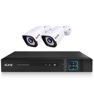 Elinz 4CH DVR AHD 1080P HD CCTV 2x Outdoor Bullet Security Camera System Surveillance Video & Audio Recording No HDD