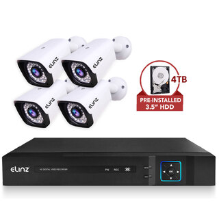 Elinz 4CH AHD 1080P HD Video & Audio Recording CCTV Surveillance DVR 4x Outdoor Bullet Security Camera System 4TB HDD