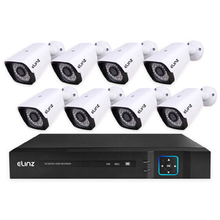 Elinz 8CH AHD 1080P HD Video & Audio Recording CCTV Surveillance DVR 8x Outdoor Bullet Security Camera System No HDD