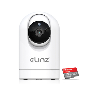 Elinz 1080P WiFi IP Auto Tracking Security Camera HD Wireless Pan Tilt CCTV Alexa Echo Google Home Compatible 32GB