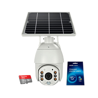 Elinz Wireless Solar Security 4G IP 1080P PTZ Outdoor Camera CCTV Built-in Battery Pan Tilt Digital Zoom 32GB ALDI Sim