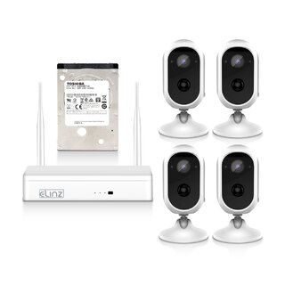 Elinz 4CH Wireless Wire-free Home Battery Security 1080P HD WiFi 4x Camera CCTV System NVR Indoor Outdoor 1TB HDD 