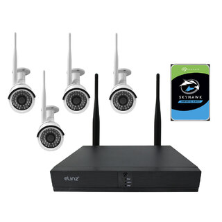 Elinz 4CH CCTV Wireless Security System 2MP IP WiFi 4x Camera 1080P NVR Outdoor 2TB H265