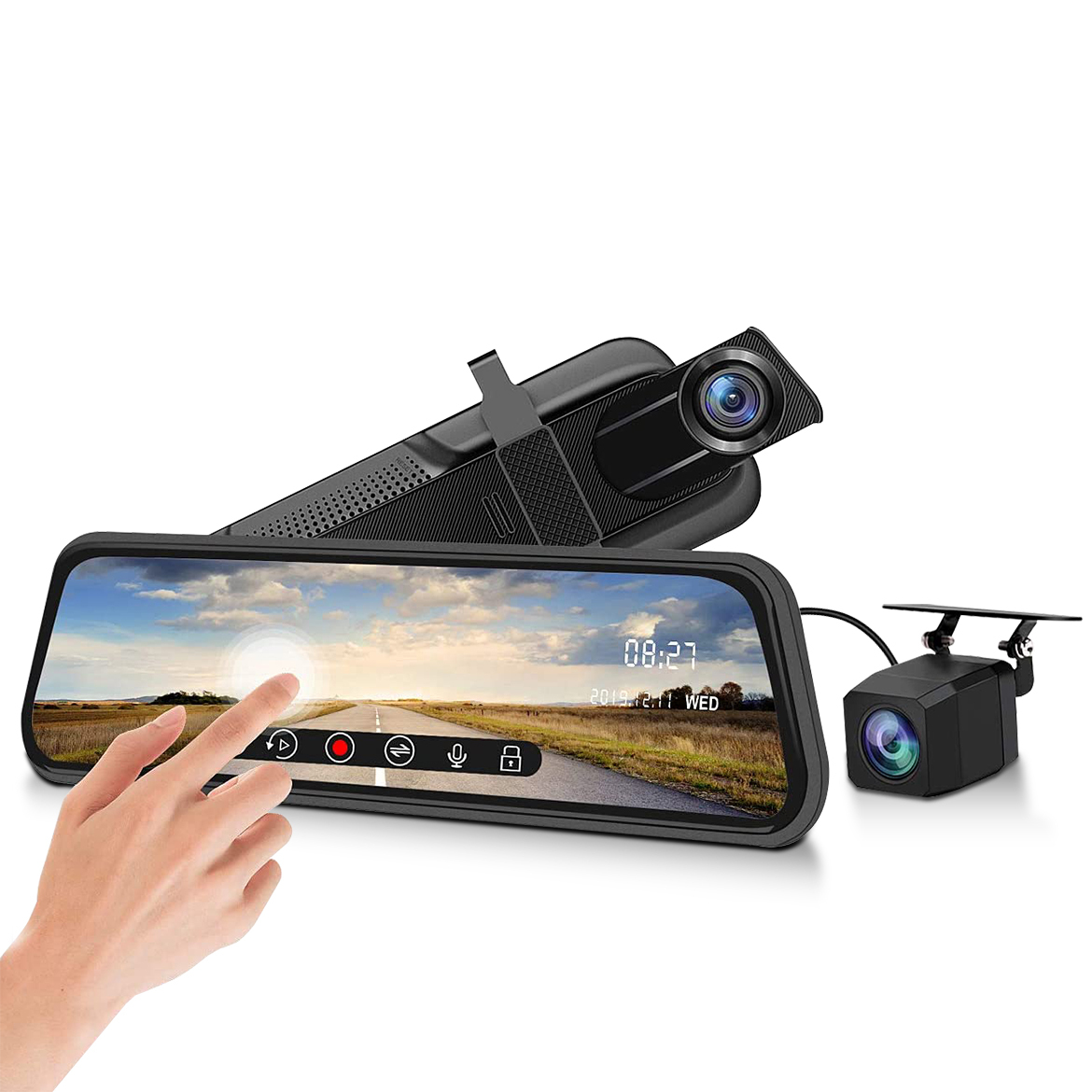 10 Dual Dash Cam Car Rear Mirror View Backup Dual Camera Night Vision +64GB SD