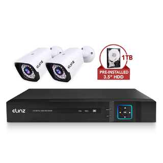 Elinz 4CH DVR AHD 1080P HD CCTV 2x Outdoor Bullet Security Camera System Surveillance Video & Audio Recording 1TB HDD