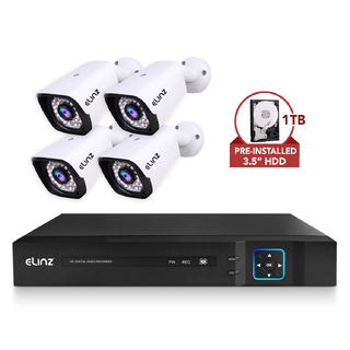 Elinz 4CH AHD 1080P HD Video & Audio Recording CCTV Surveillance DVR 4x Outdoor Bullet Security Camera System 1TB HDD