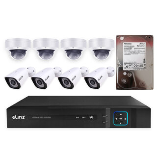 Elinz 8CH AHD 1080P HD Video & Audio Recording CCTV Surveillance DVR 4x Outdoor Bullet 4x Vandal-proof Dome Security Camera System 4TB HDD
