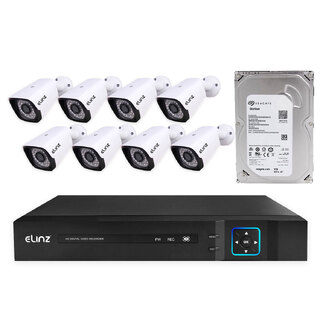 Elinz 8CH AHD 1080P HD Video & Audio Recording CCTV Surveillance DVR 8x Outdoor Bullet Security Camera System 1TB HDD