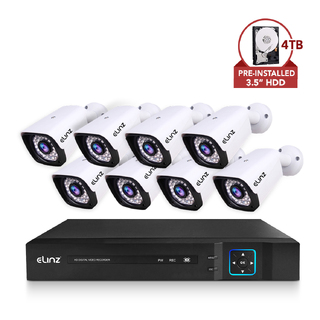 Elinz 8CH AHD 1080P HD Video & Audio Recording CCTV Surveillance DVR 8x Outdoor Bullet Security Camera System 4TB HDD