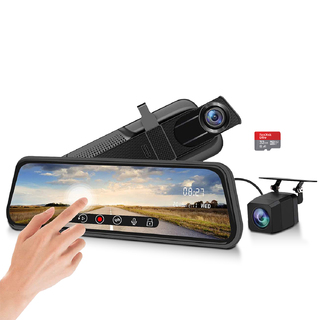 Elinz 10" Rearview Mirror 1080P Full Touch Screen Car Dual Dash Cam Reversing Camera Hardwire Kit 32GB