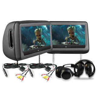 Elinz Headrest 2x 10.1" HD Car Monitor Pillow HDMI 1080P DVD Player 1024x600 IR FM SD USB 9"
