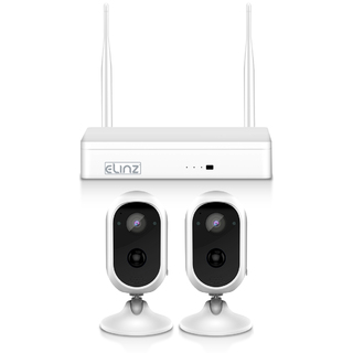 Elinz Wireless Wire-free Home Battery Security 1080P HD WiFi 2x Camera CCTV System NVR Indoor Outdoor NO HDD