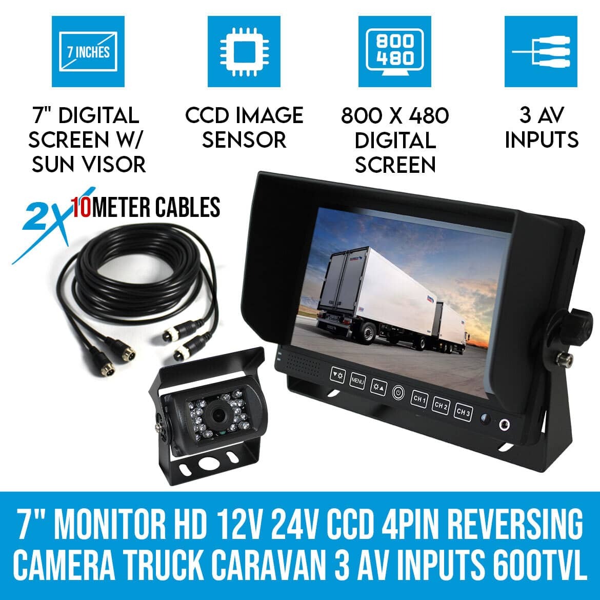 Pyle PLCMTR71 Trailer Dual DC 12-24V Back Up Camera For Bus Reverse Parking Rearview Back Up Car Camera And Monitor Video System w/ 7 Monitor Van Truck Car Backup Rear View Camera 