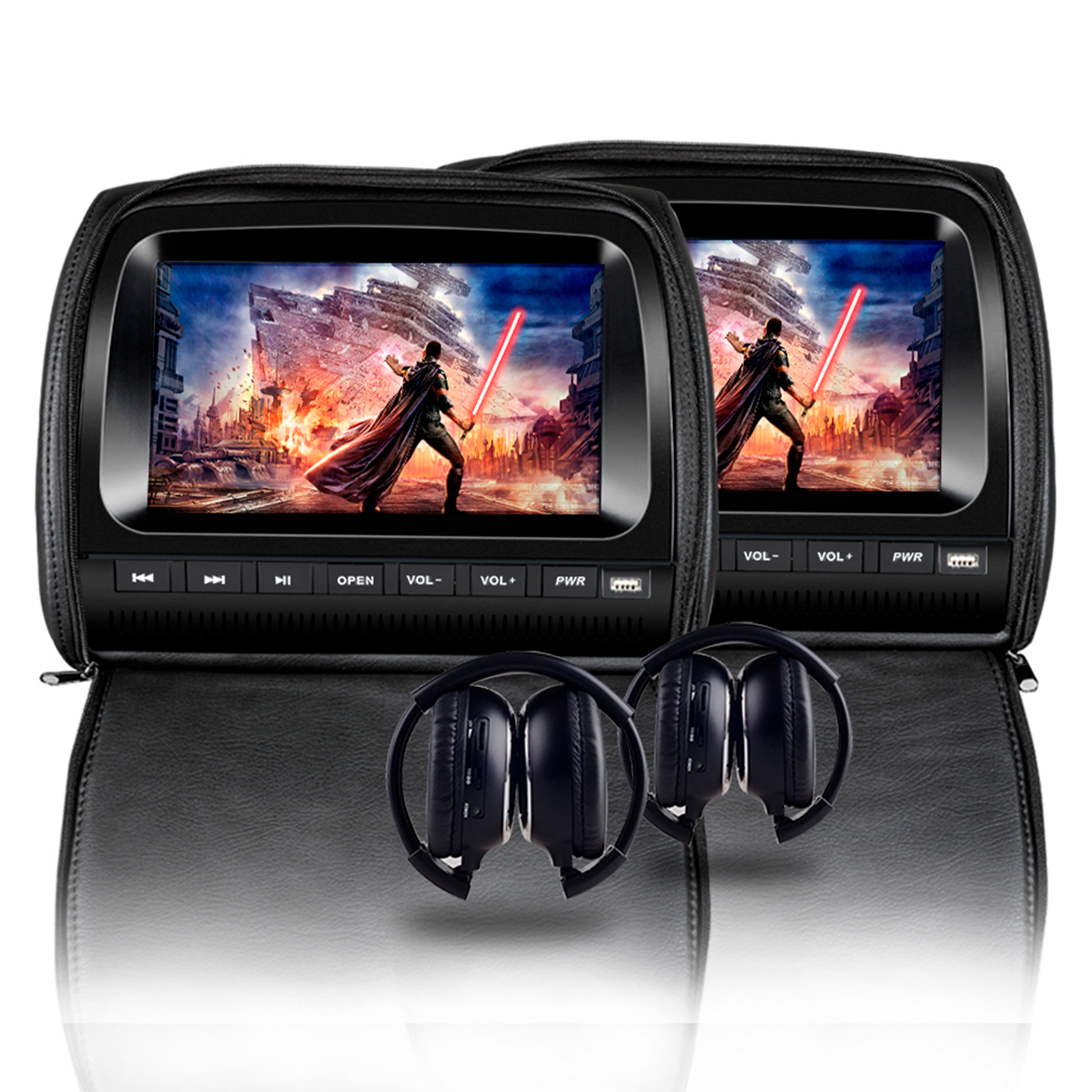 2x 9" Headrest DVD Player BLACK