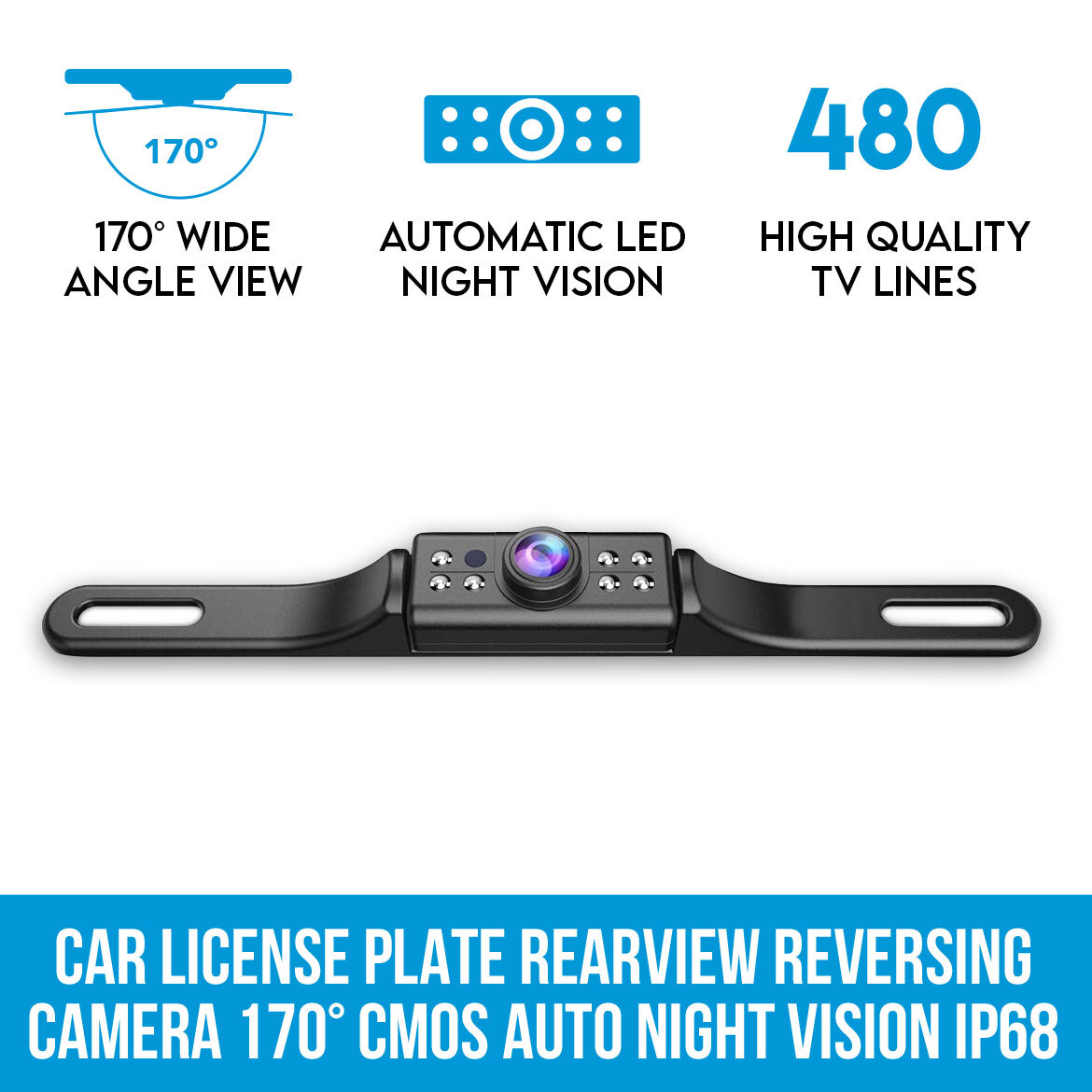 Plating process License Plate Backup Camera Rear View Camera 170° Viewing Angle Universal Car License Plate Frame Mount Rearview Camera Waterproof High Sensitive 8 IR LED Night Vision Reverse Aid 