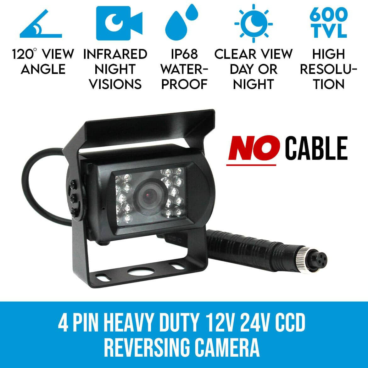 4-PIN Heavy Duty 12V 24V CCD IR Colour Reverse Reversing Camera 5 Meter Cable ET 