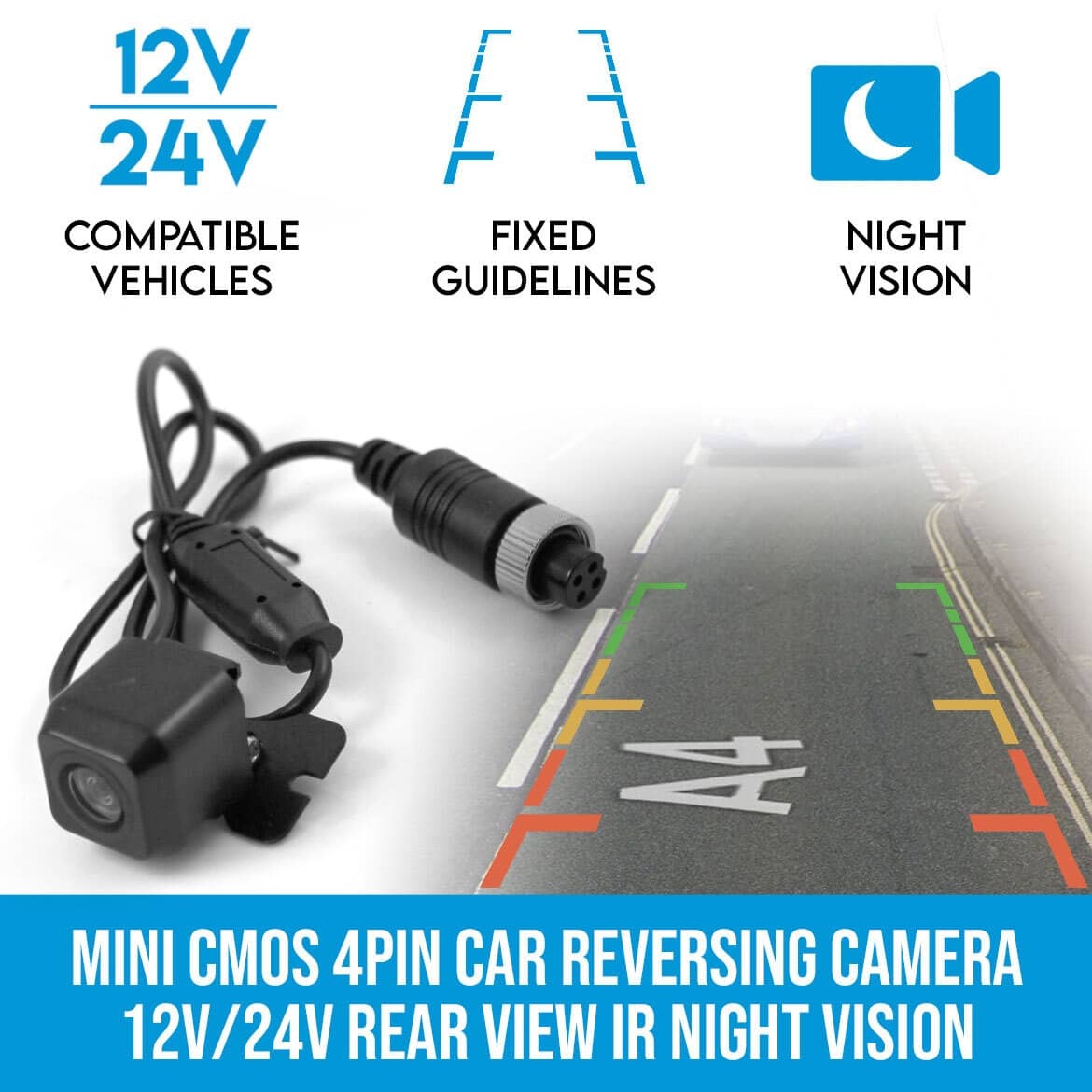 Mini CMOS 4PIN Car Reversing Camera Rear View IR Night Vision 12V/24V