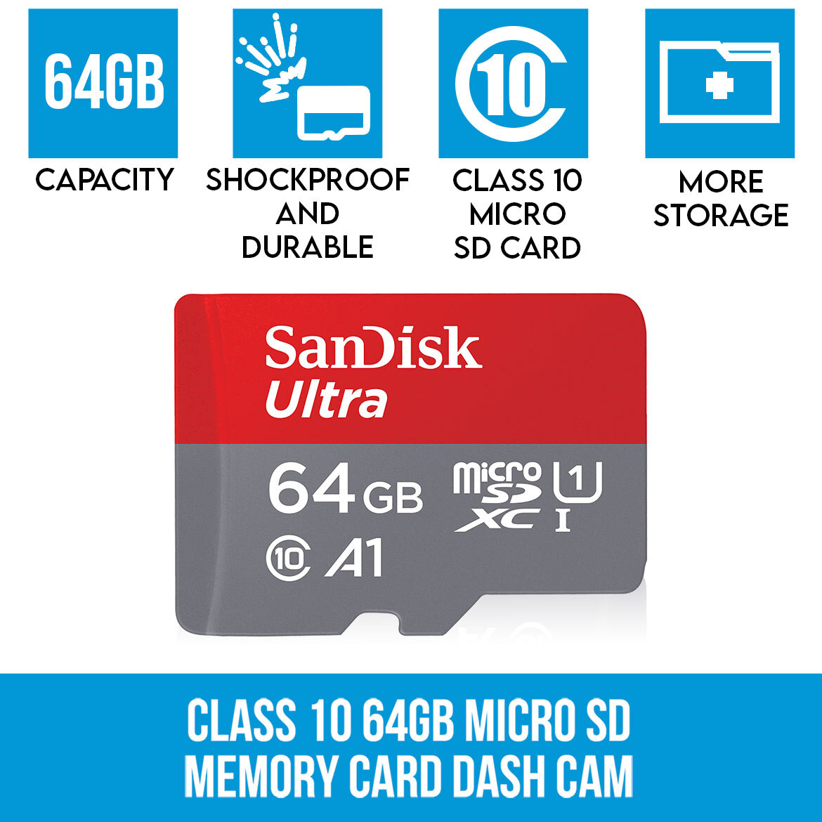 Sandisk Class 10 64gb Micro Sd Memory Card Dash Cam Ip Camera