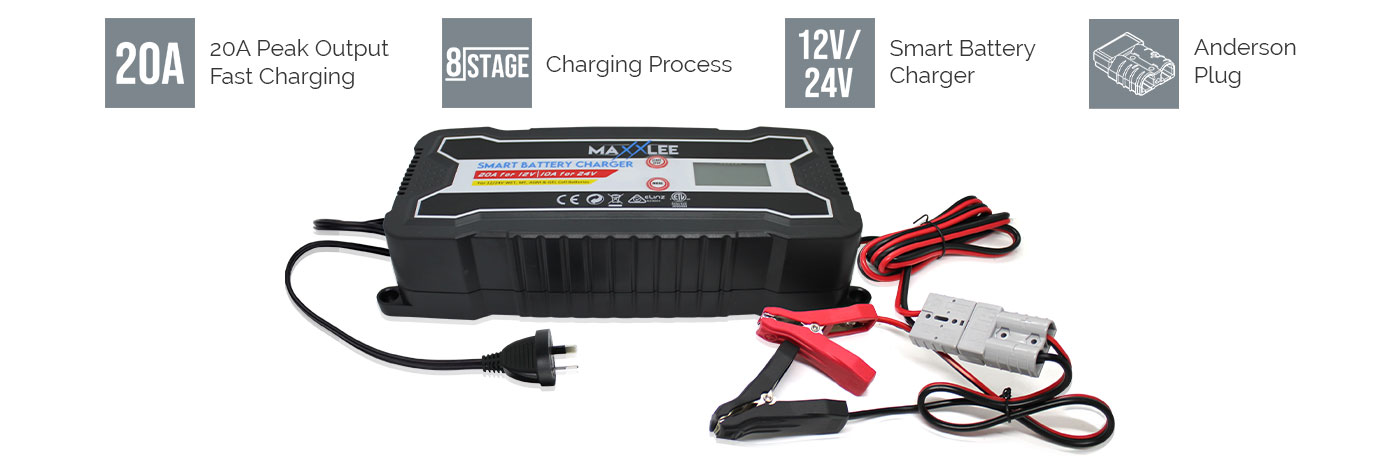 Maxxlee 20A Smart Automatic 8 Stage Battery Charger