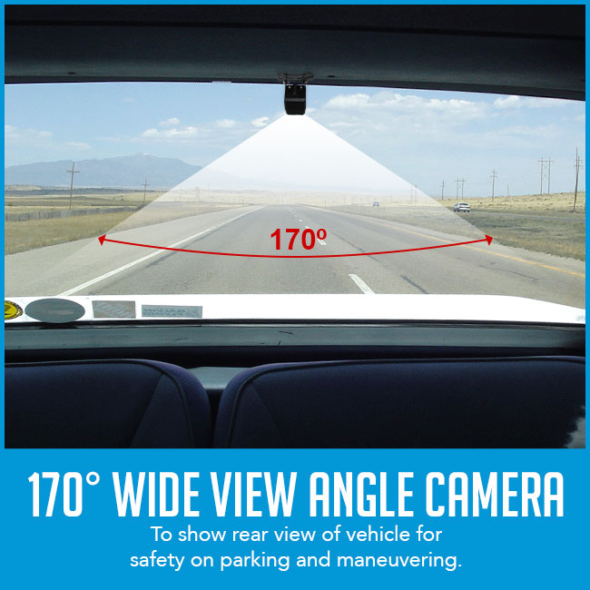 170 degree wide angle view on reverse camera