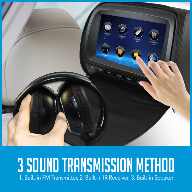 headrest car dvd player with touchscreen, 1 wireless headphone