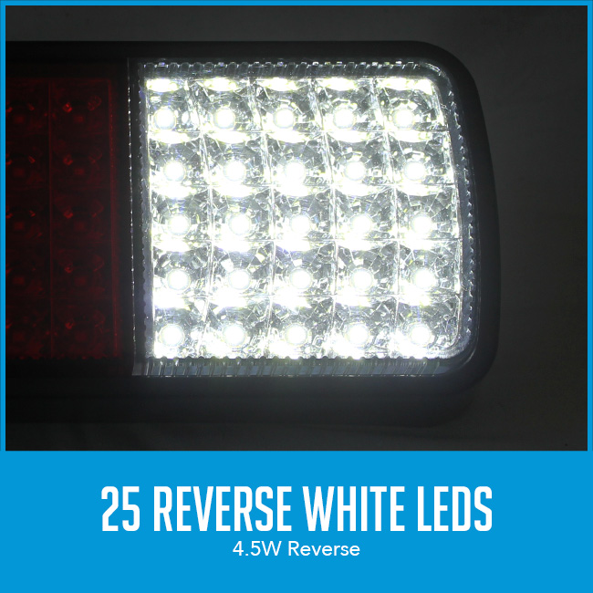reverse lights on led tail light with caption "25 reverse white leds"