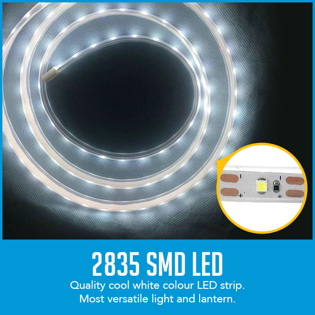1 white led light bar strip with caption "2835 SMD LED, most versatile light and lantern"
