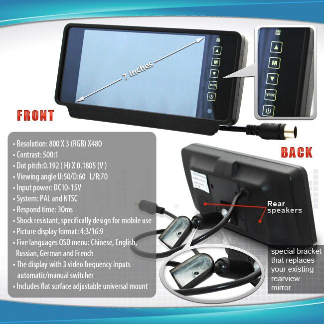 Monitor specifications - reversing camera kit R7MI-RV4PIN10M