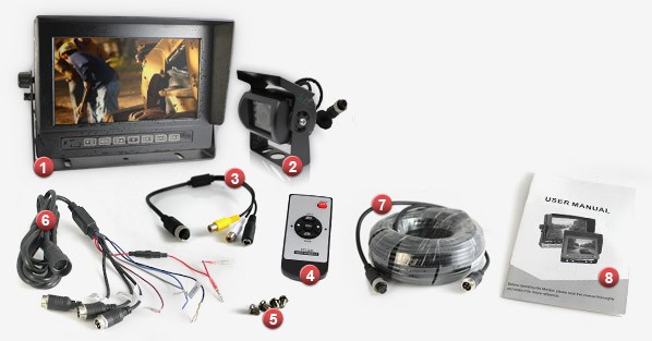 Waterproof 7inch Monitor HD 12V 24V Reversing CCD Camera Package